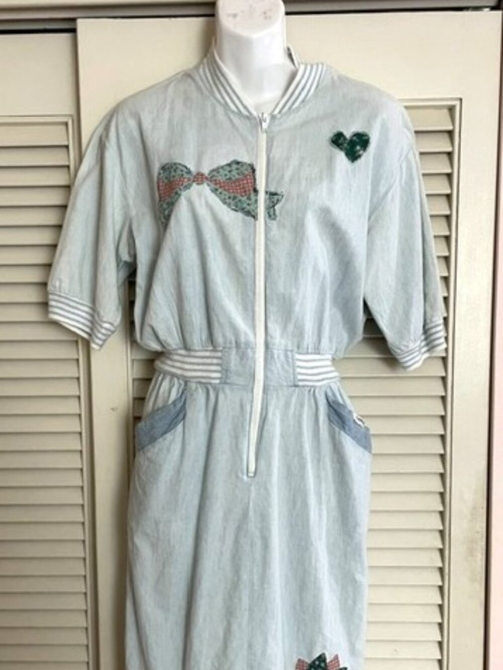 Vintage Rampage cotton dress, sporty, upcycled, bow, flower, heart patchwork